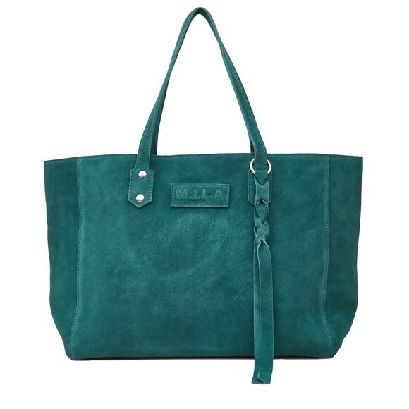 M.I.L.A. NWT Jade Green Genuine Leather Tassel Shoulder Luxe Tote Shoulder Bag - Picture 1 of 9